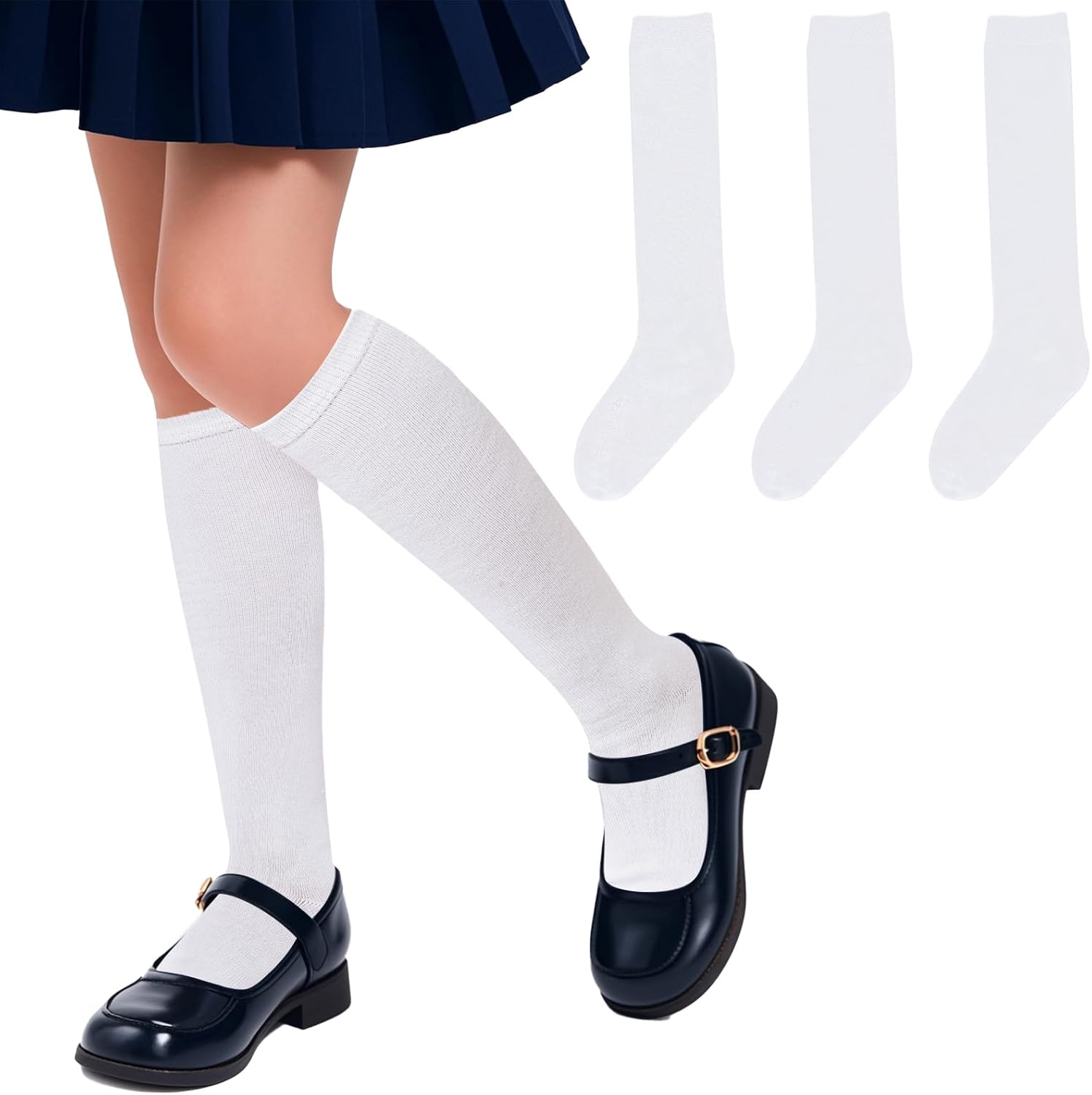 Topbuti 3 Pairs Knee High School Socks for Girls and Boys