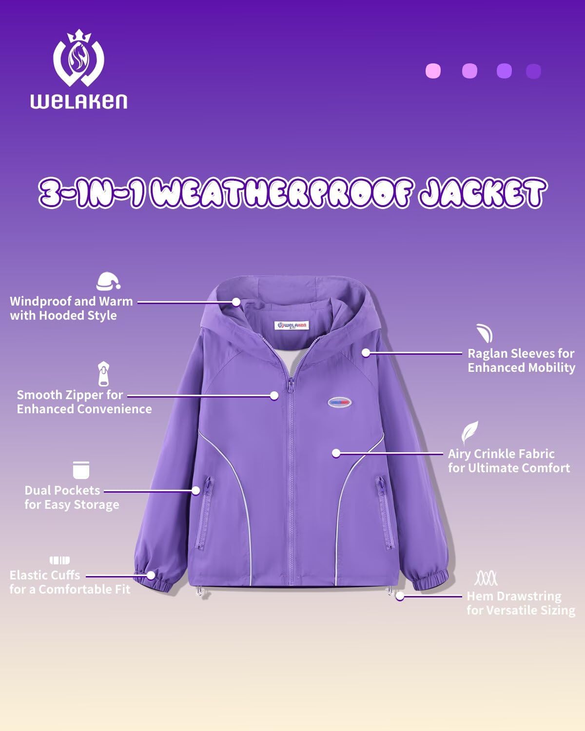 WELAKEN Girls Lightweight Jacket