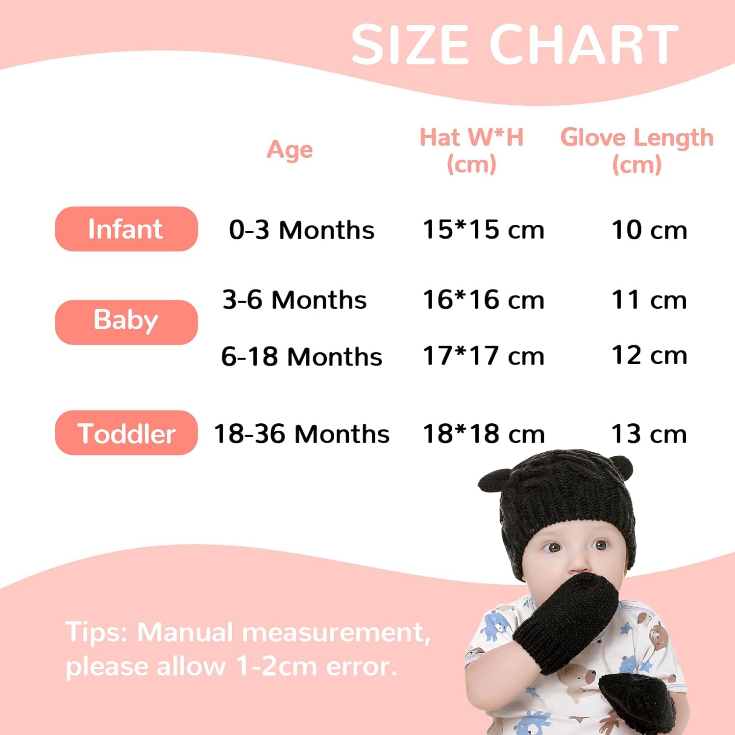 RAOEXI Winter Baby Hat Set Soft Stretchy Mitten Set with Cute Bear Design