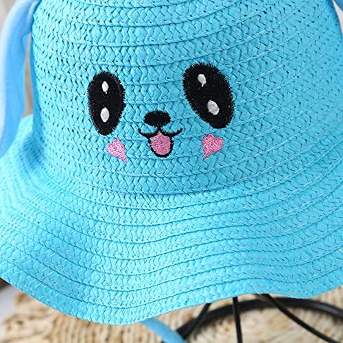 UPF 50 Toddler Straw Sun Hat with Moving Ears Adjustable Cotton Bucket