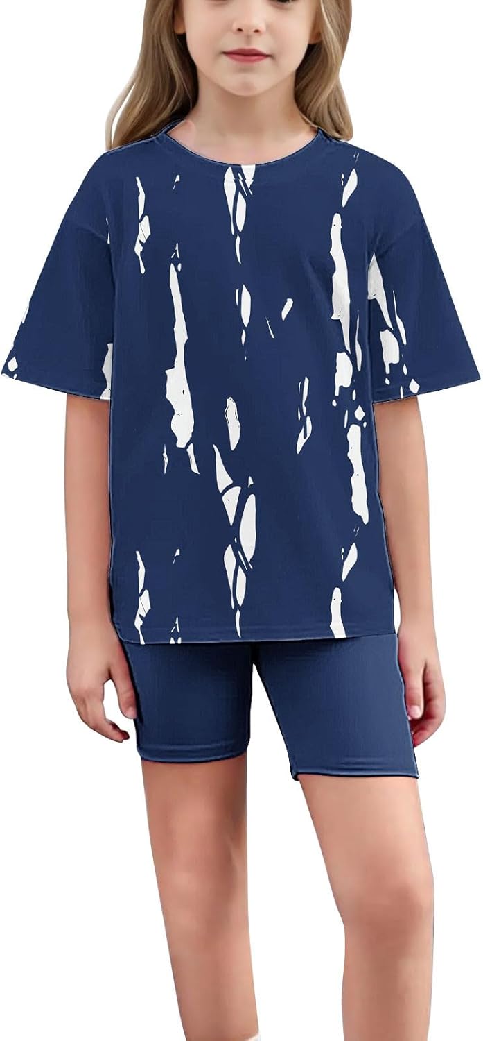 Girls Tie Dye 2 Piece Short Sleeve Biker Short Set