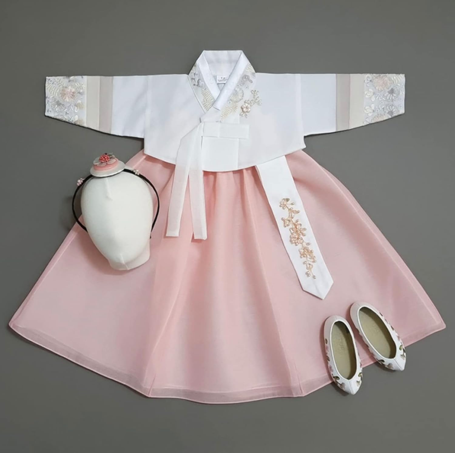 OUJIN I Korean Baby Girl Hanbok Striped Sleeves Dress