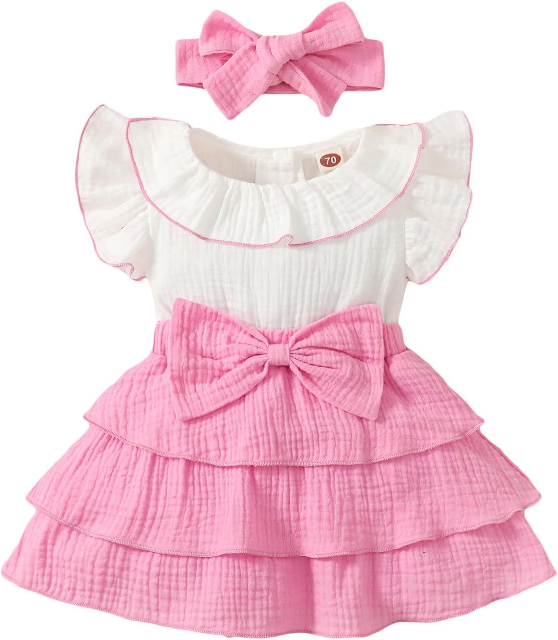Beessbest Bow Tiered Ruffle Princess Toddler Girls Dress with Headband