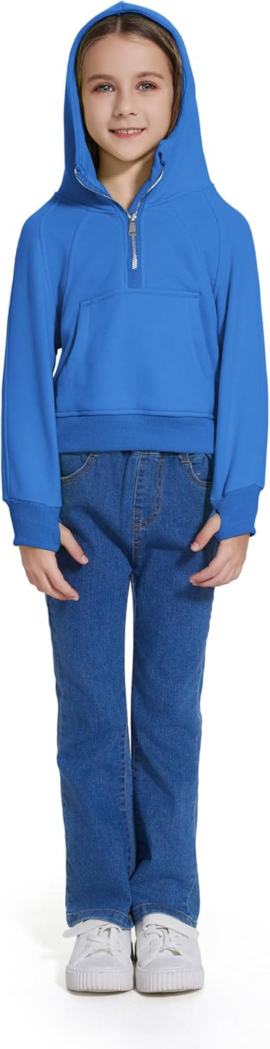 Snug Stylish Half-Zip Hoodie for Girls with Pockets and a Hood