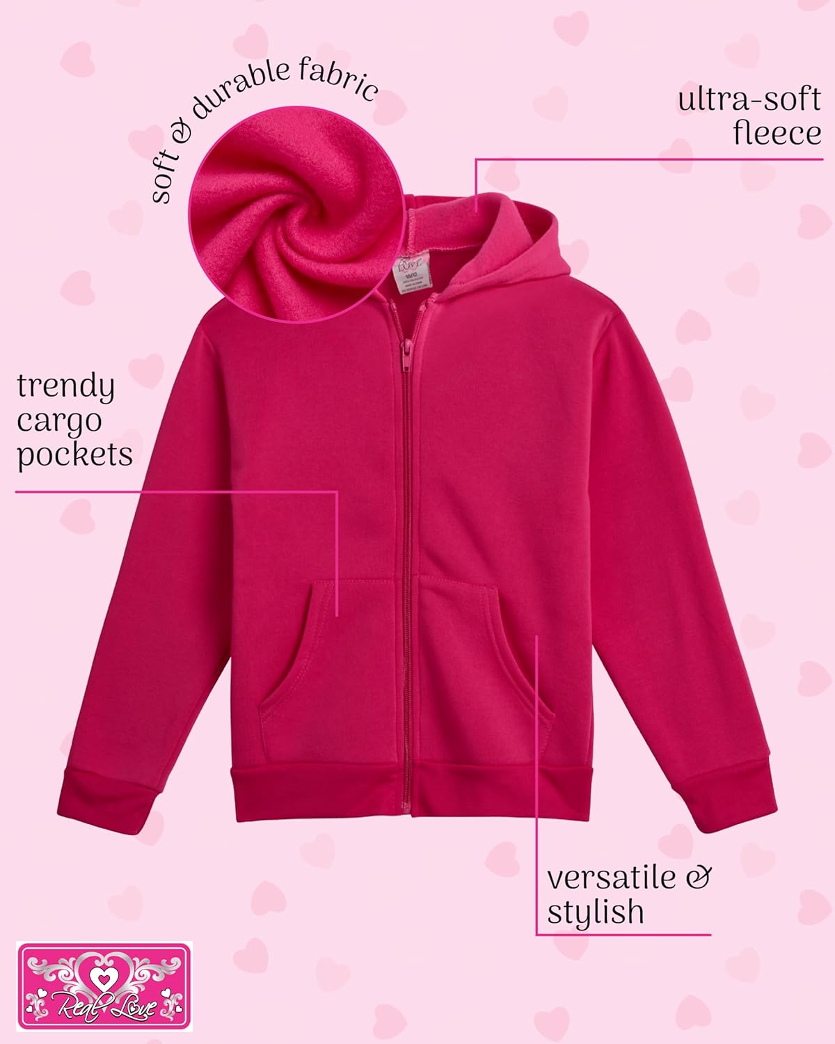 Real Love Girls Cozy Full Zip Fleece Hoodie
