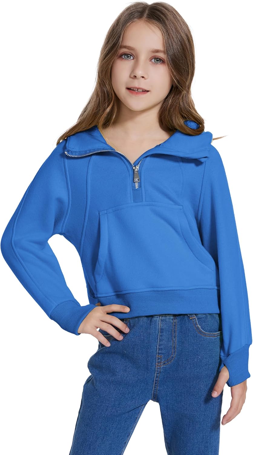 Snug Stylish Half-Zip Hoodie for Girls with Pockets and a Hood