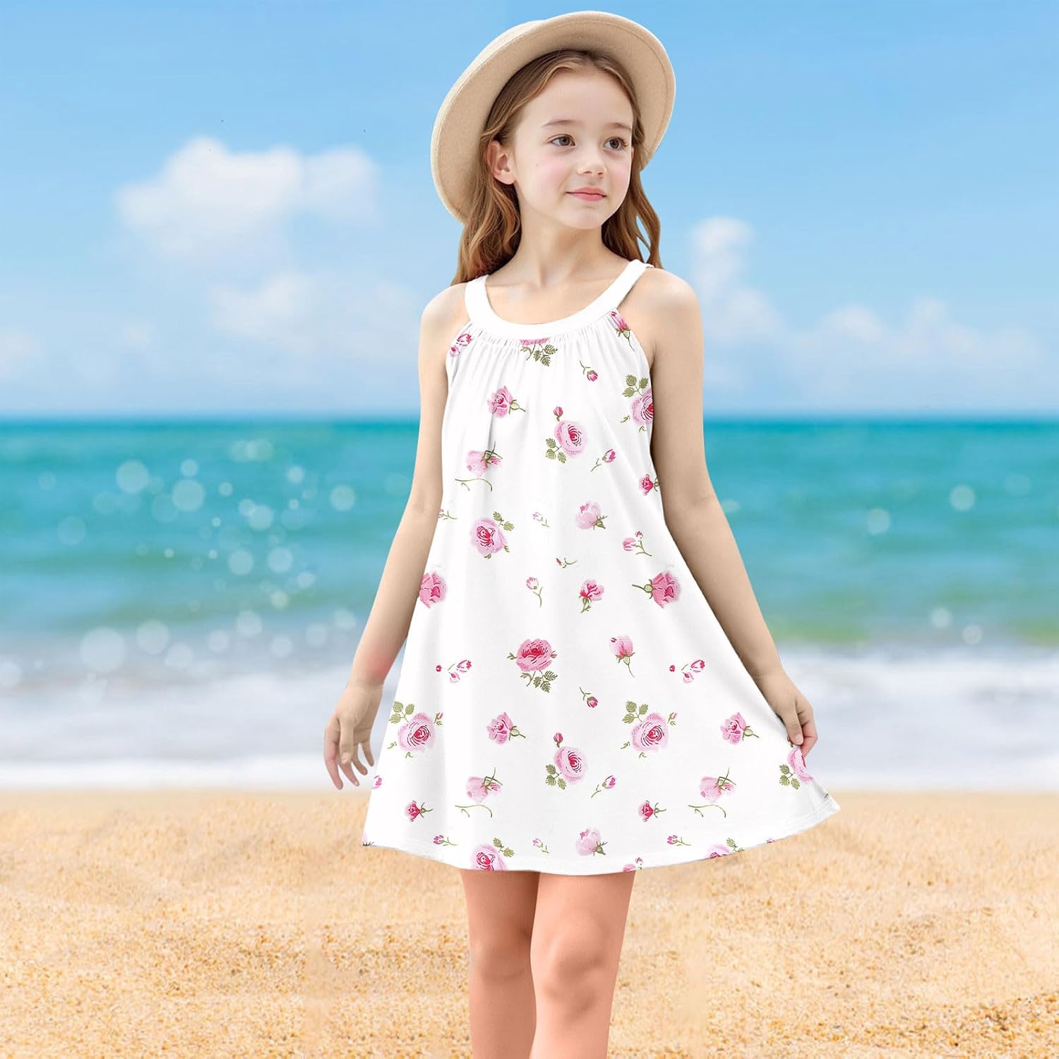 Beessbest Girls Day Out Rainbow Sundress Striped Cartoon Colourful sleevelessCasual Summer Dress