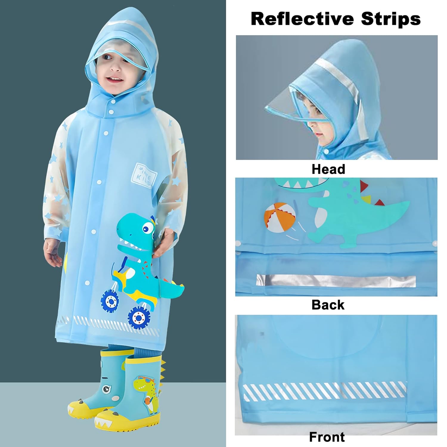 Fewlby Dinosaur Kids Rain jackets 7-8 Years Waterproof XL