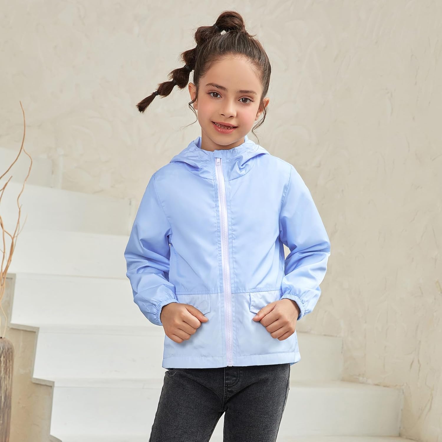 Jxstar White Smoke Posh Zipper Rain Jacket