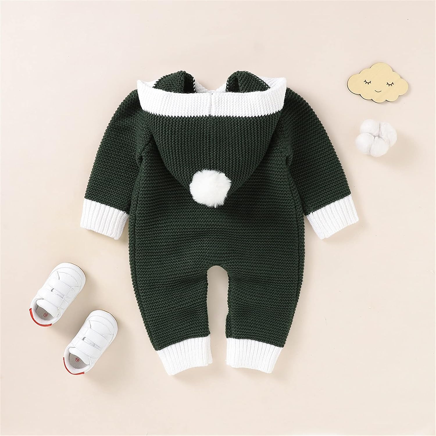 Baby Christmas Jumpsuit Romper with Fluffy Hood