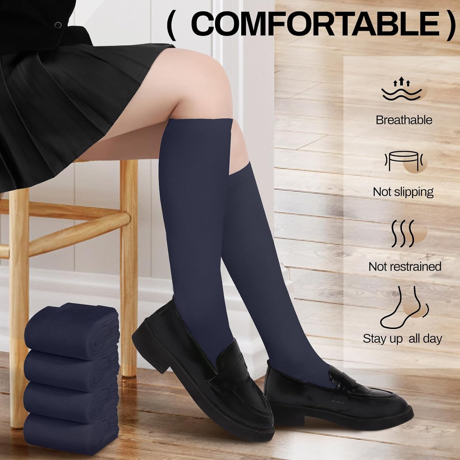 Lainlight Comfortable Knee High Socks for Girls in School Uniforms