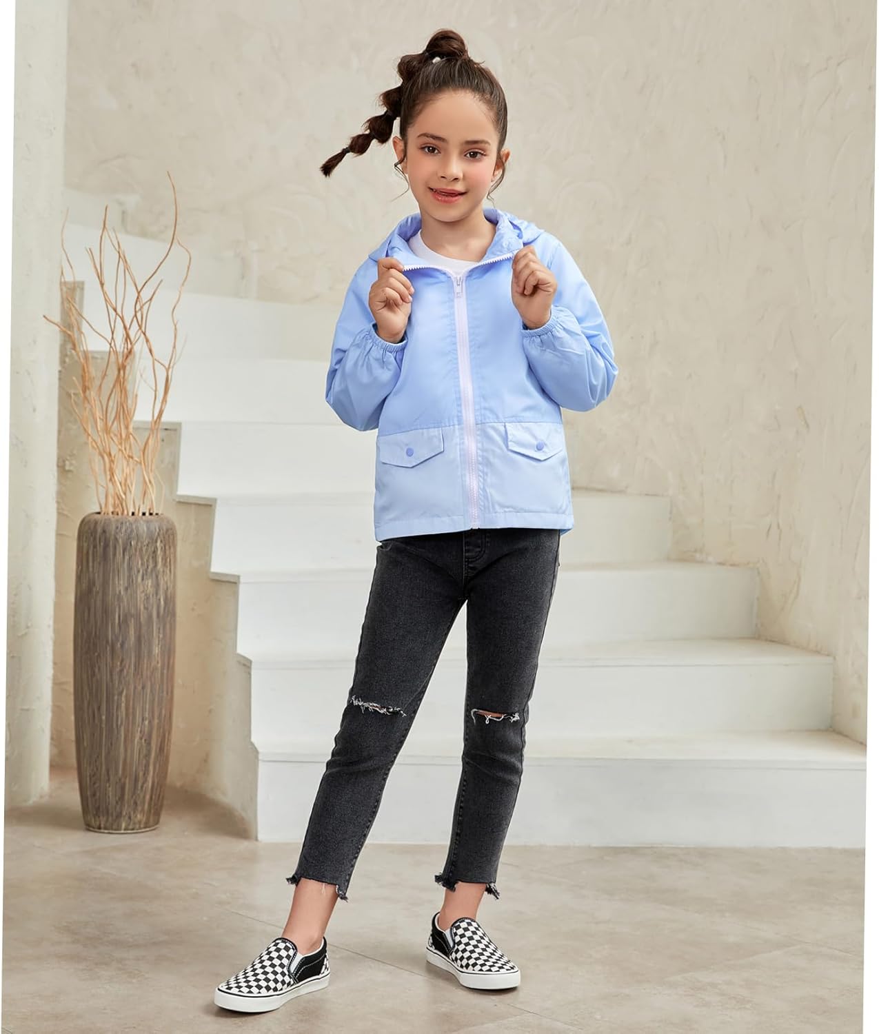 Jxstar White Smoke Posh Zipper Rain Jacket