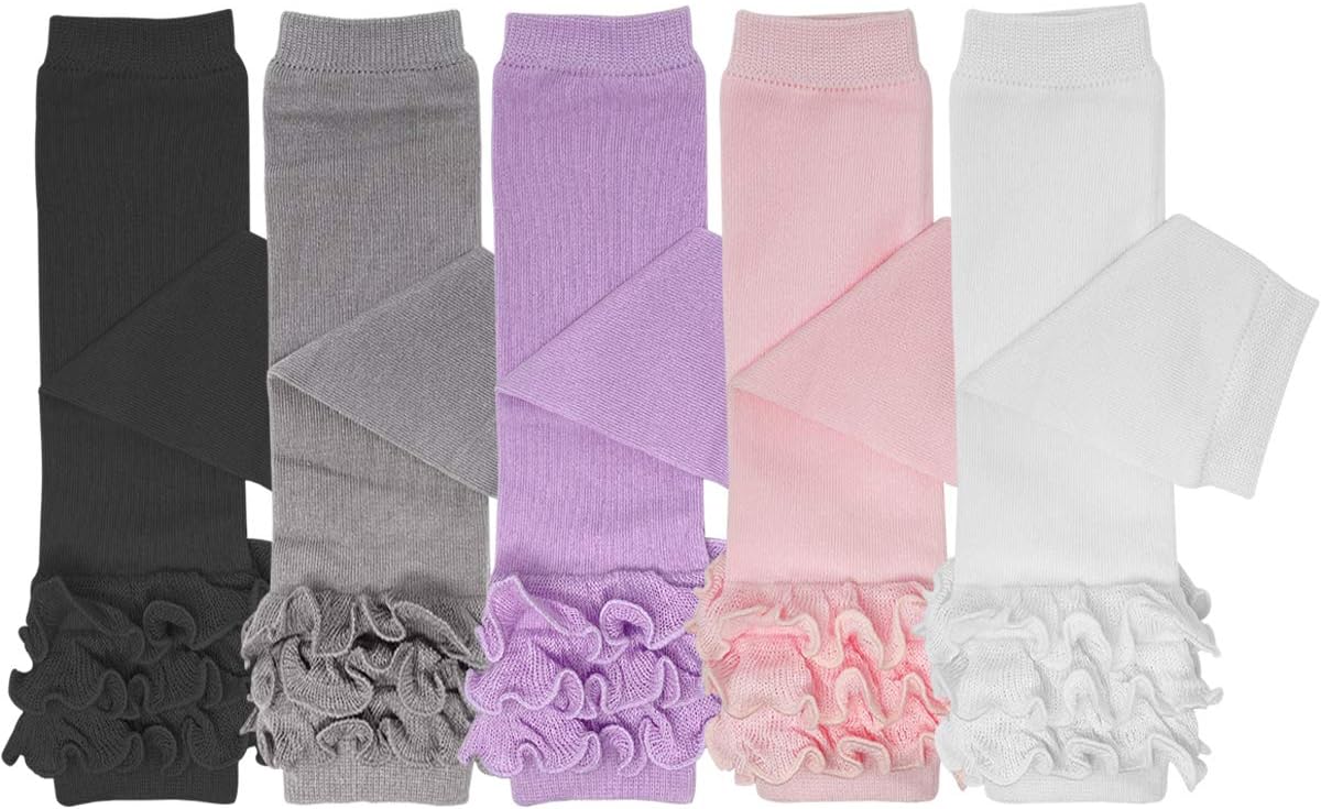 Bowbear 5-Pair Cheerful Ruffle Legwarmers Pink Purple Black White Gray