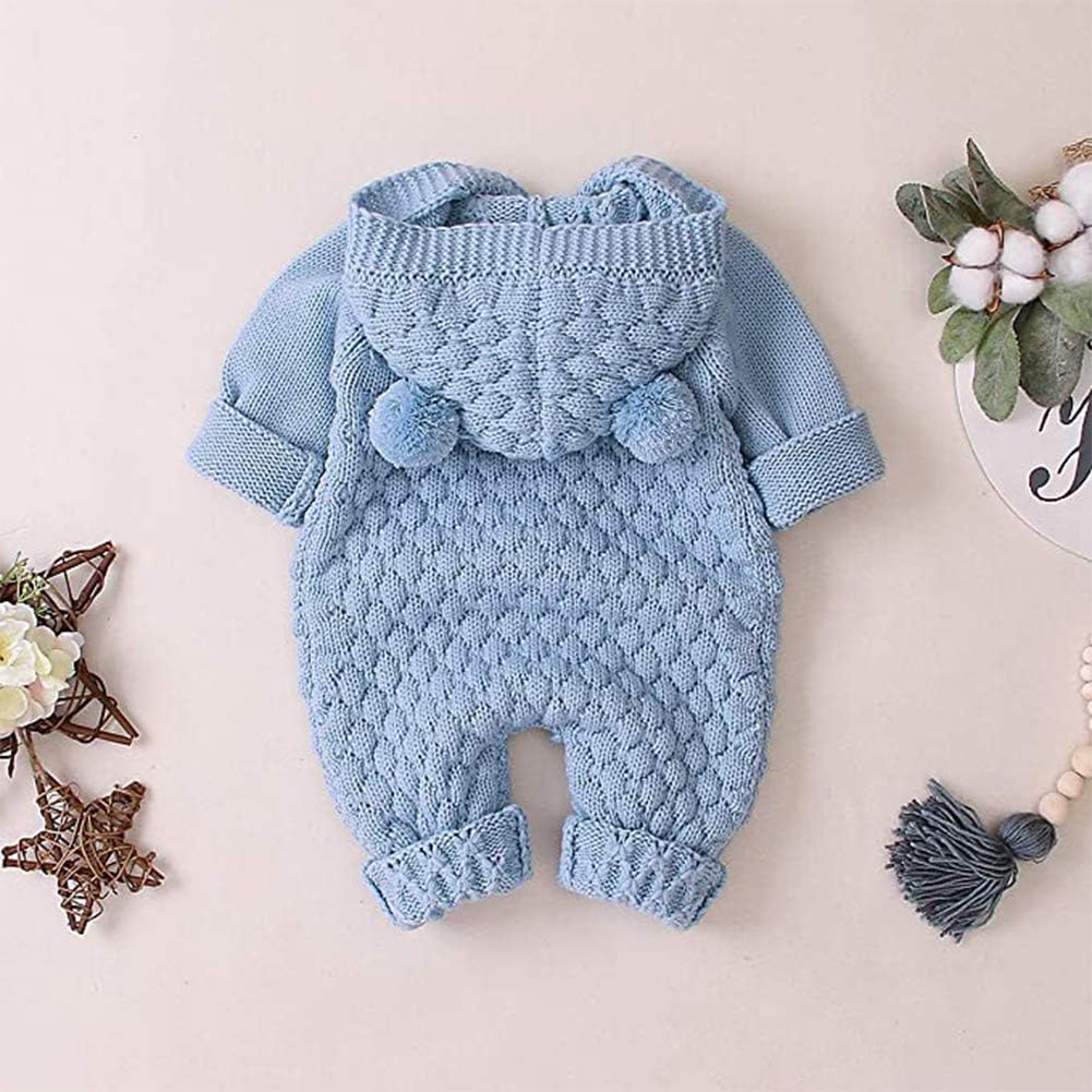 IBTOM CASTLE Unisex Baby Romper with 3D Bear Ears Warm Winter Pajamas
