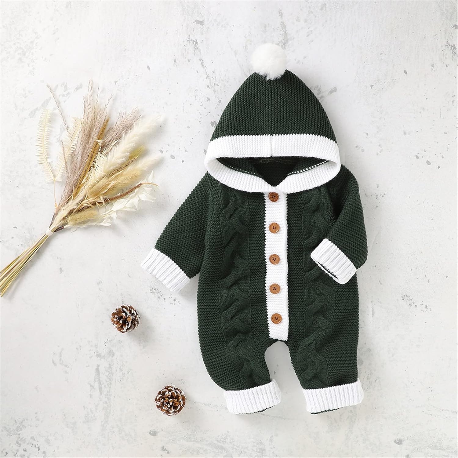 Baby Christmas Jumpsuit Romper with Fluffy Hood