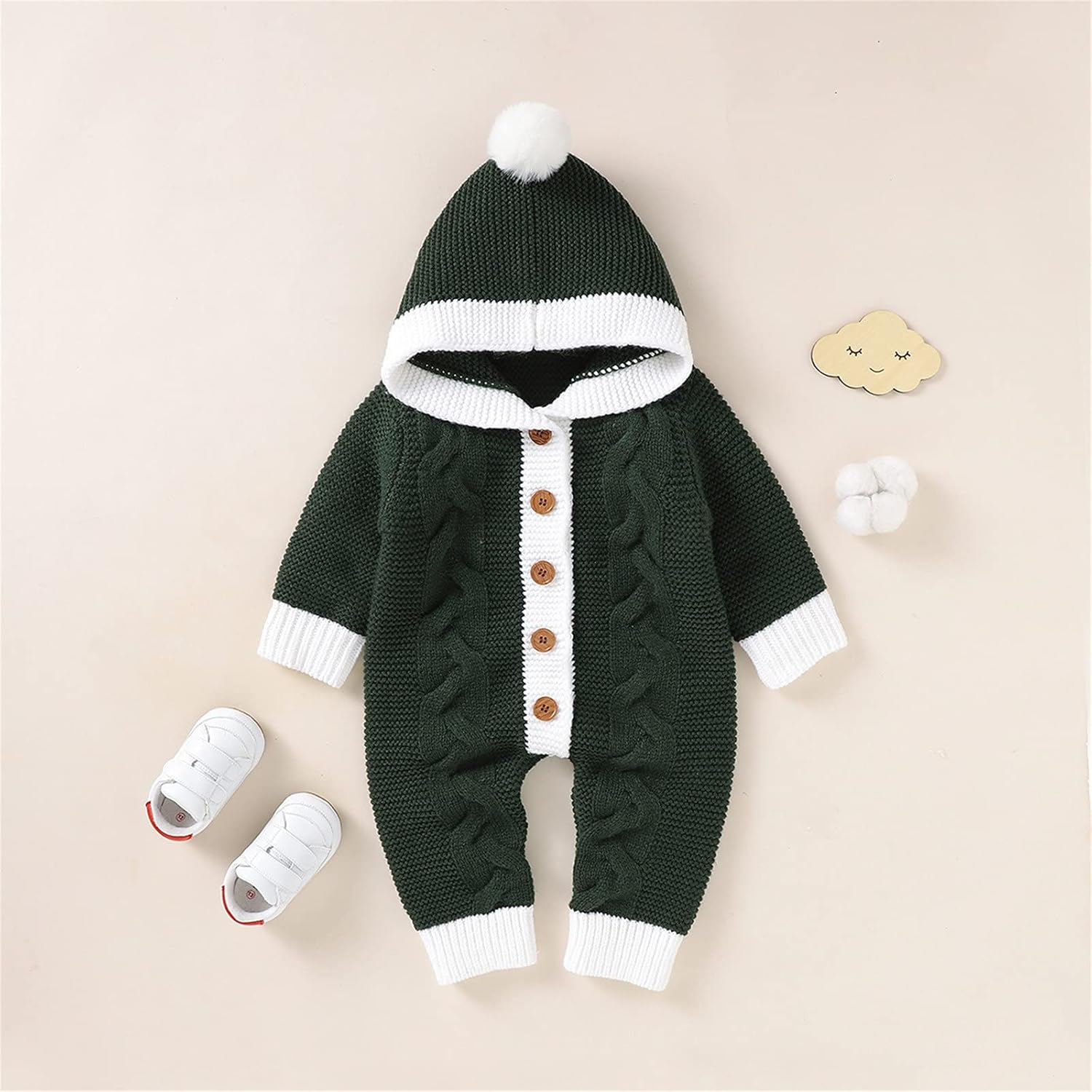 Baby Christmas Jumpsuit Romper with Fluffy Hood