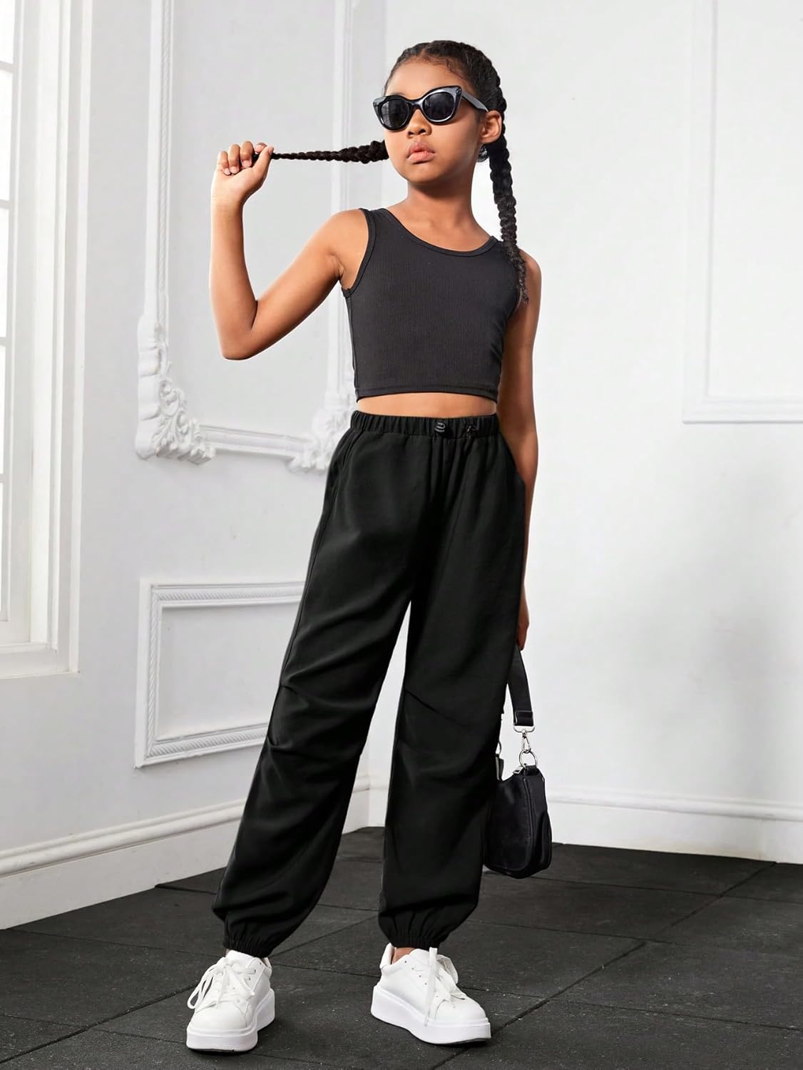 Floerns Girls Solid Drawstring Athletic Track Joggers