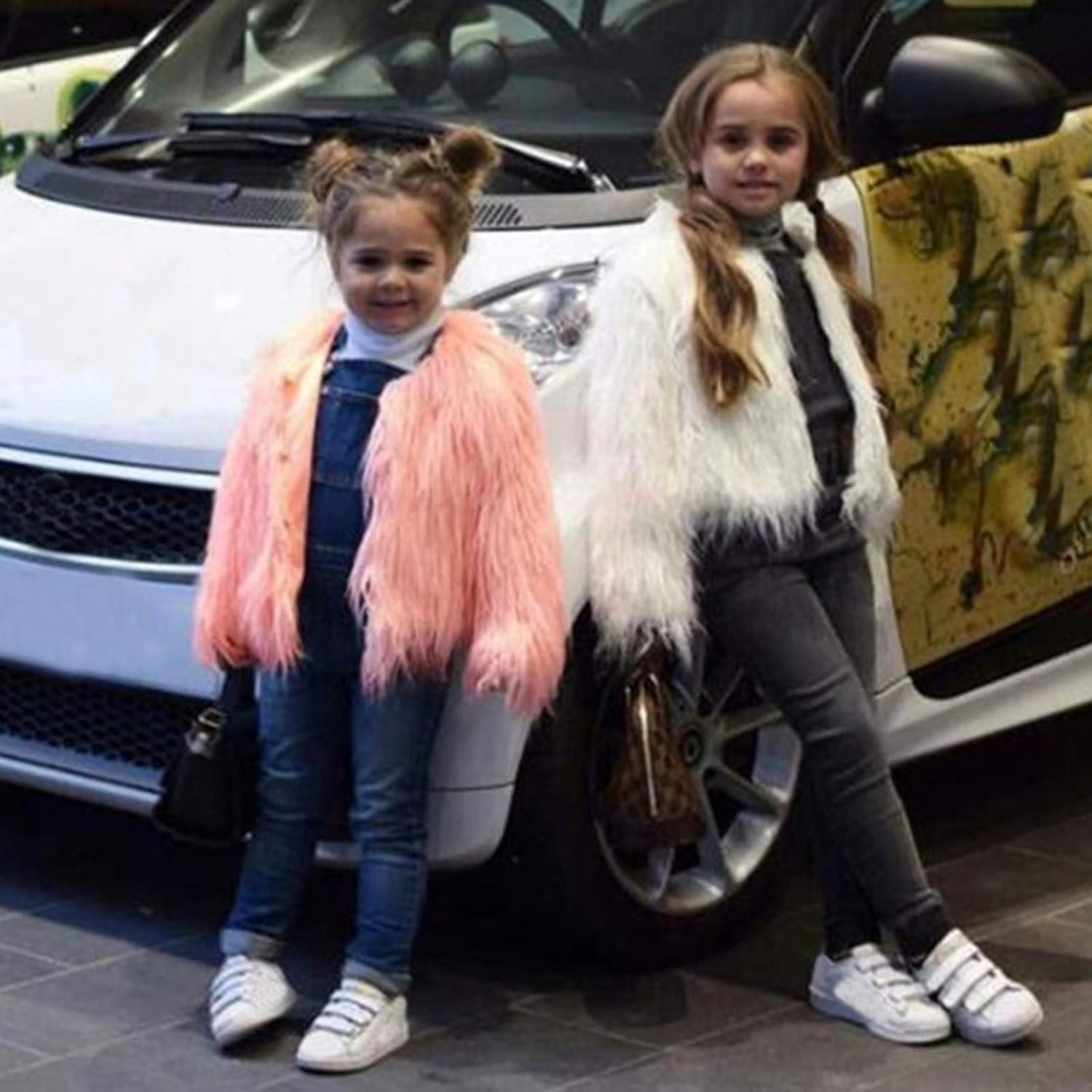 Cute Girls Cardigan with Faux Fur Windproof Warm for Autumn Winter