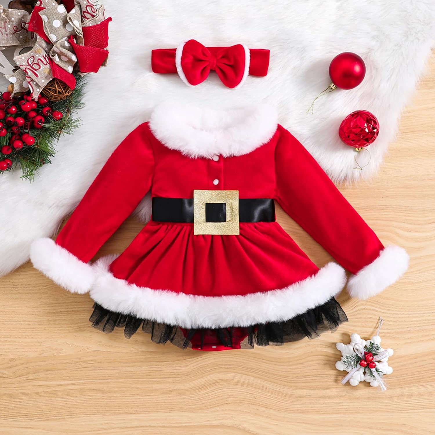 WASAIGOOD Infant Baby Girl Christmas Romper Dress