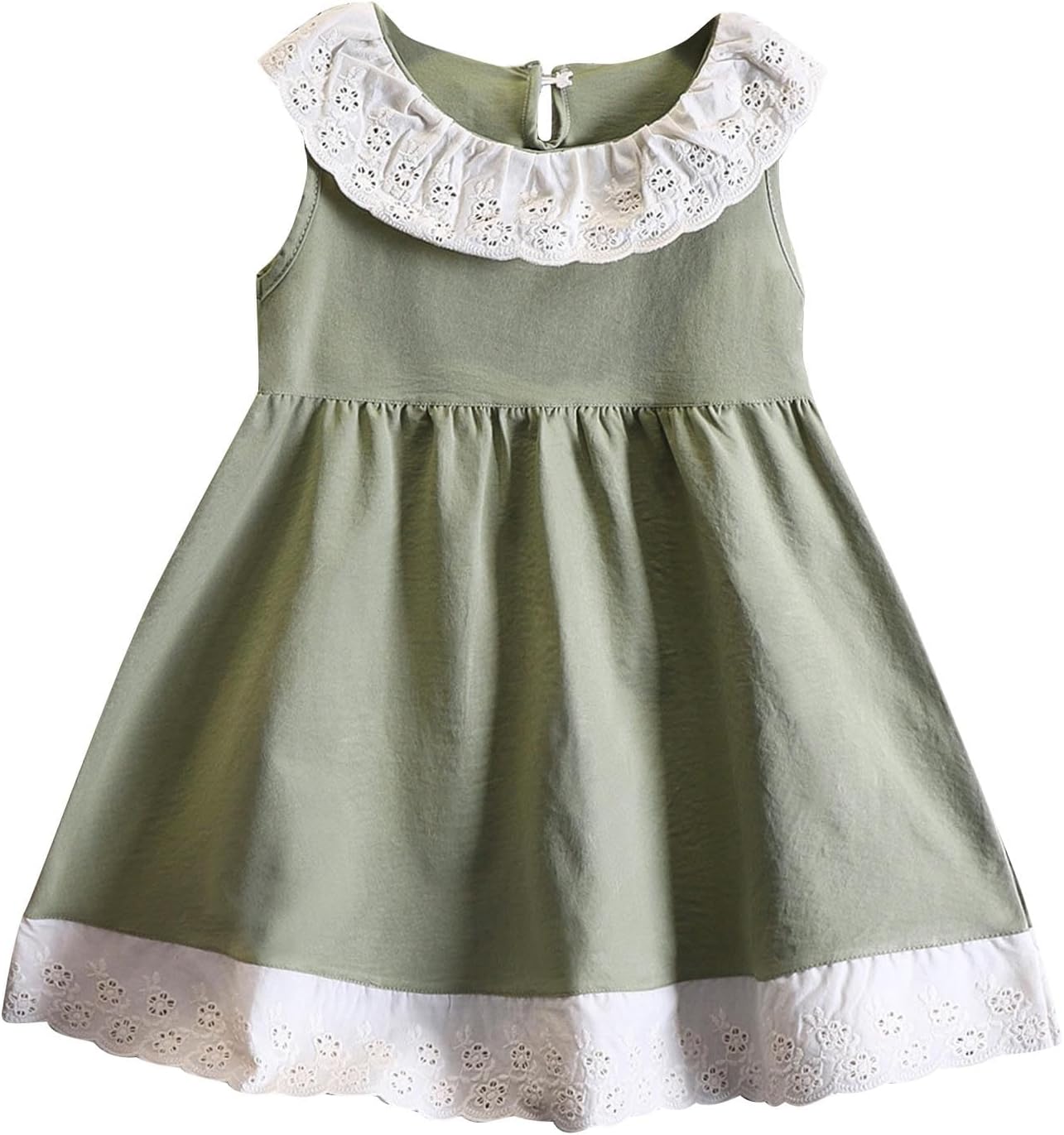 Beessbest Cotton Sleeveless Crewneck Ruffle Sundress for Baby Girls
