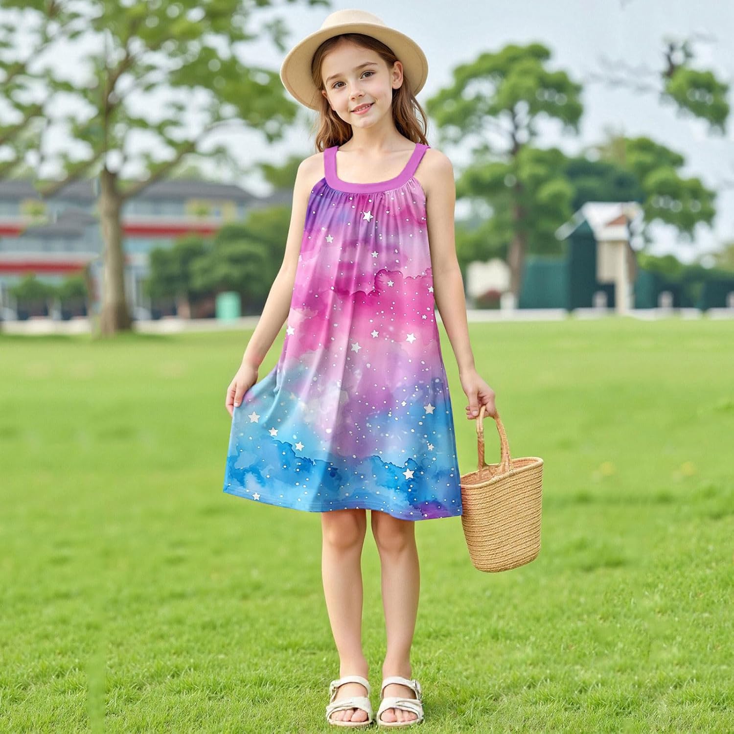 Rainbow Striped Summer Dress for Girls Kids and Toddlers