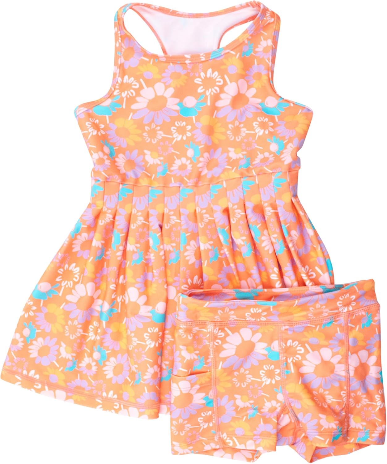 RuffleButts Girls Athletic Active Tiered Dress and Bike Short Set Outift