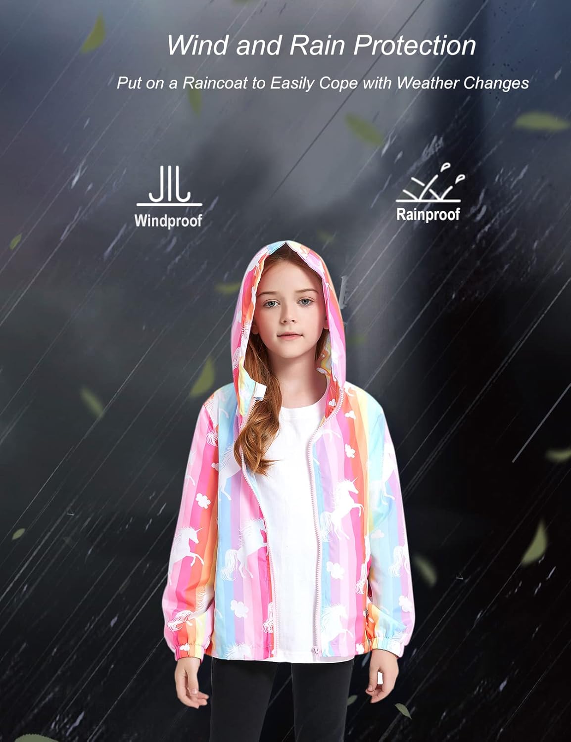 Jxstar Girls Waterproof Rain Jacket Hoodie 1