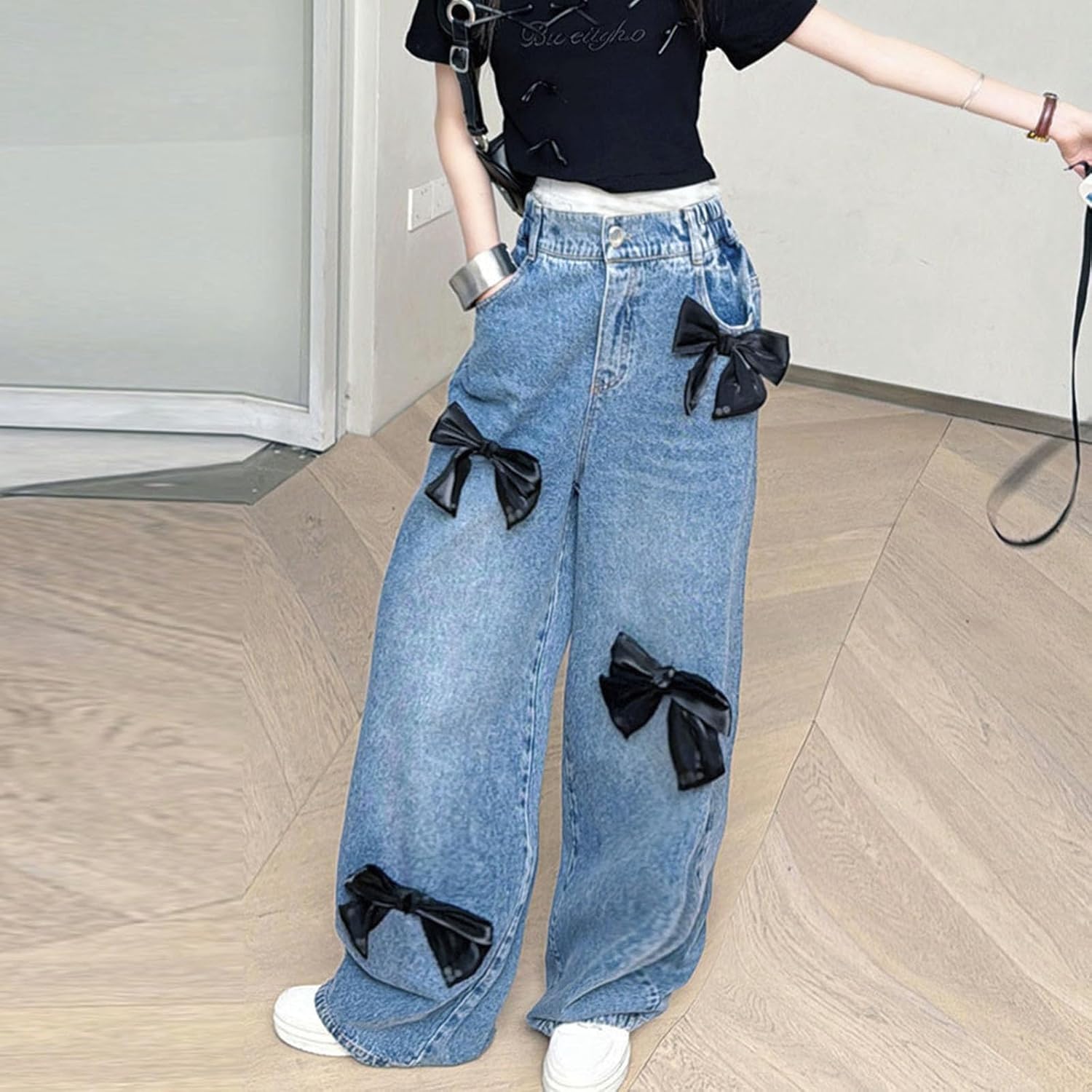 big girls wide leg cargo pants with pocket