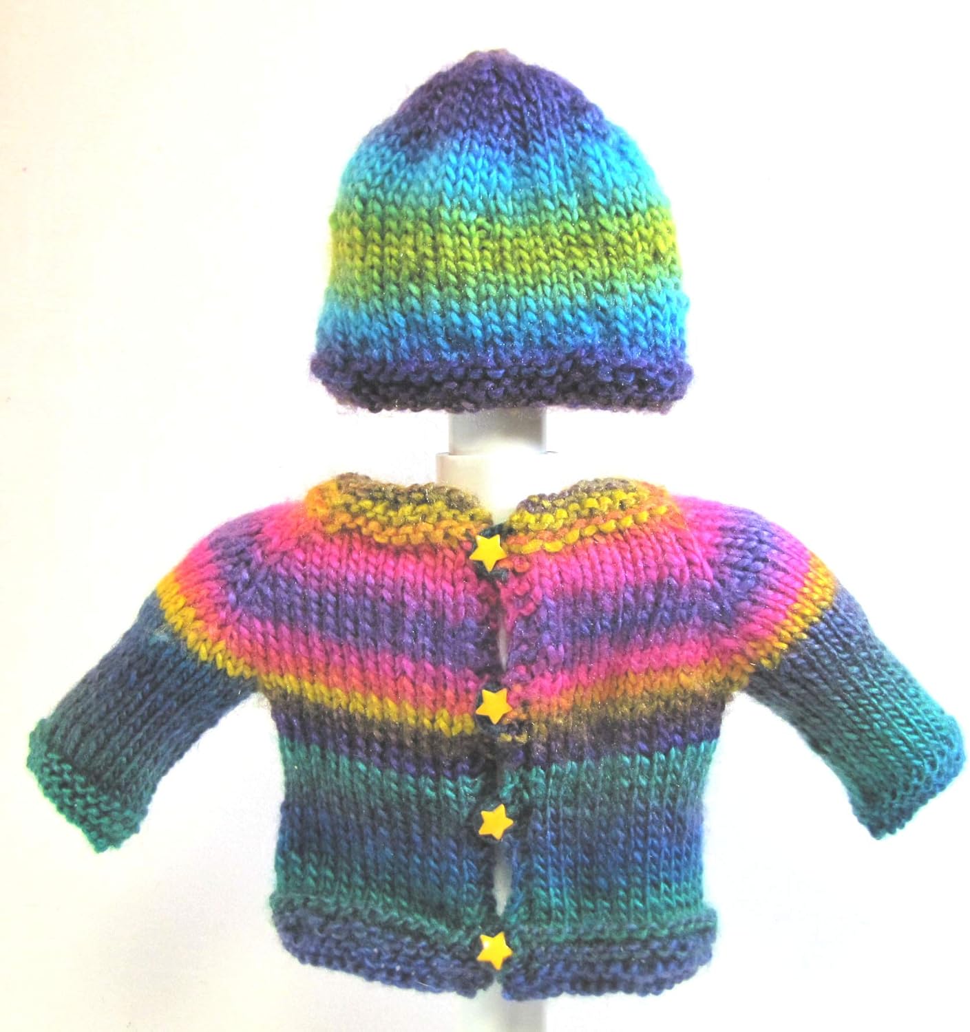 Handmade Knitted Rainbow Cardigan Hat for Babies 3-Month Special Gift