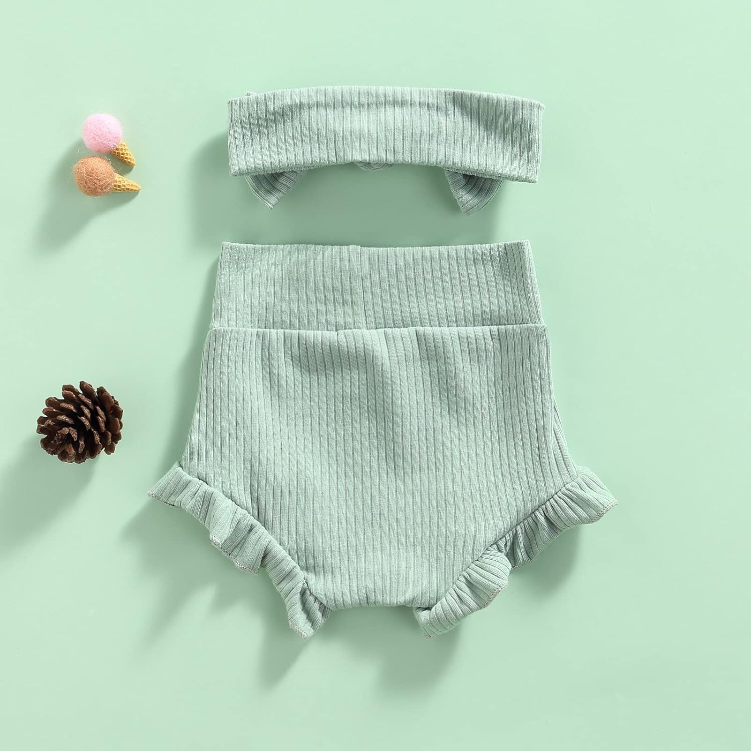 Newborn Girl Ruffle Bloomers with Bow Headband