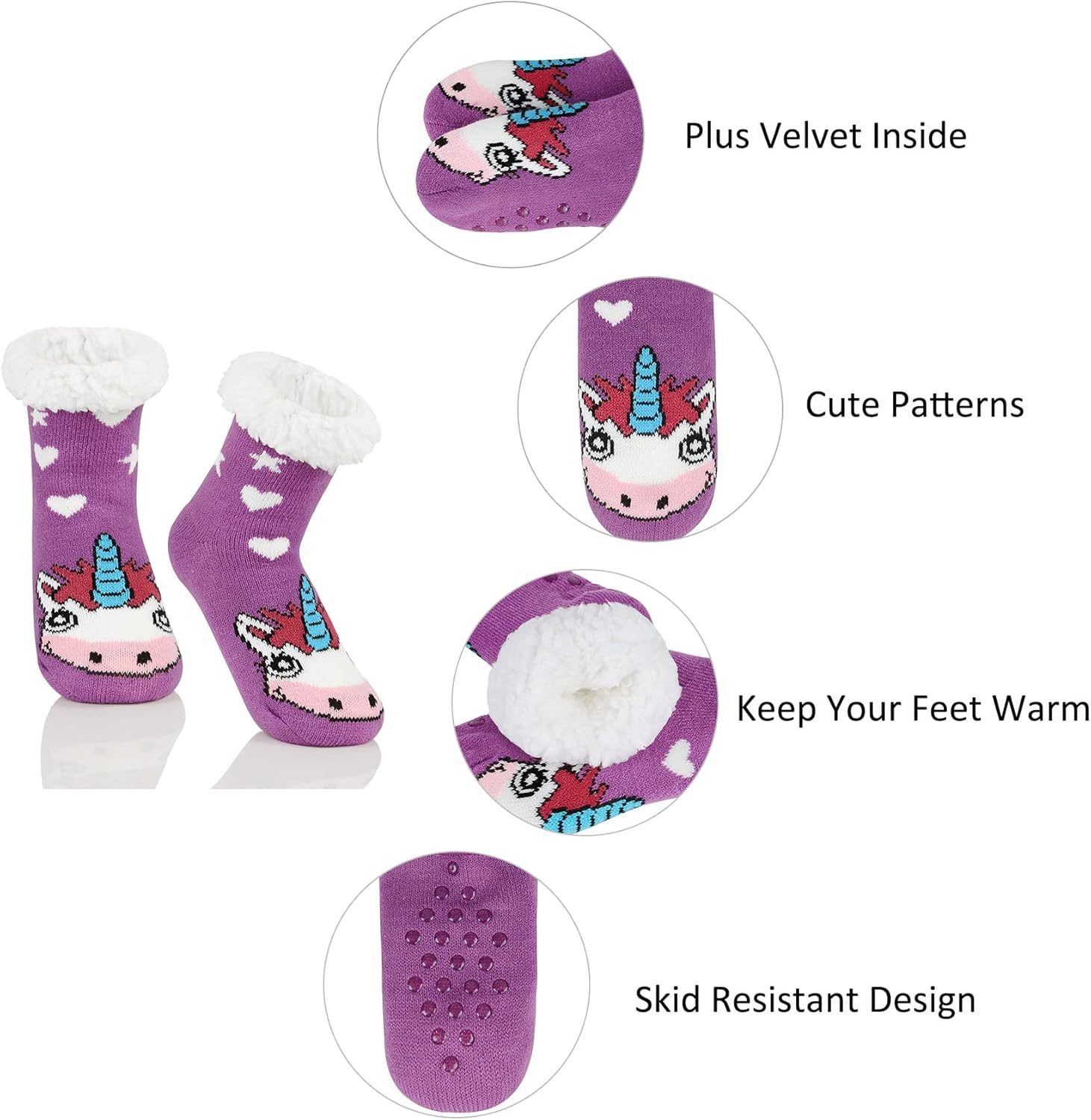 Durio Fuzzy Anti-Slip Kids Slipper Socks for Winter