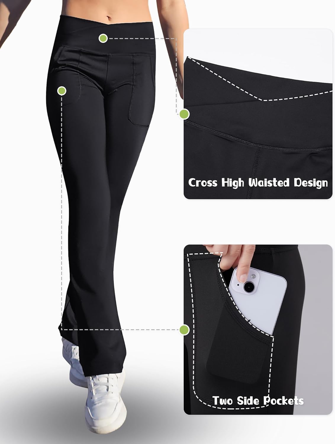 Gnainach Girls Stretchy Cross Flare Yoga Pants High Waisted Soft and Functional