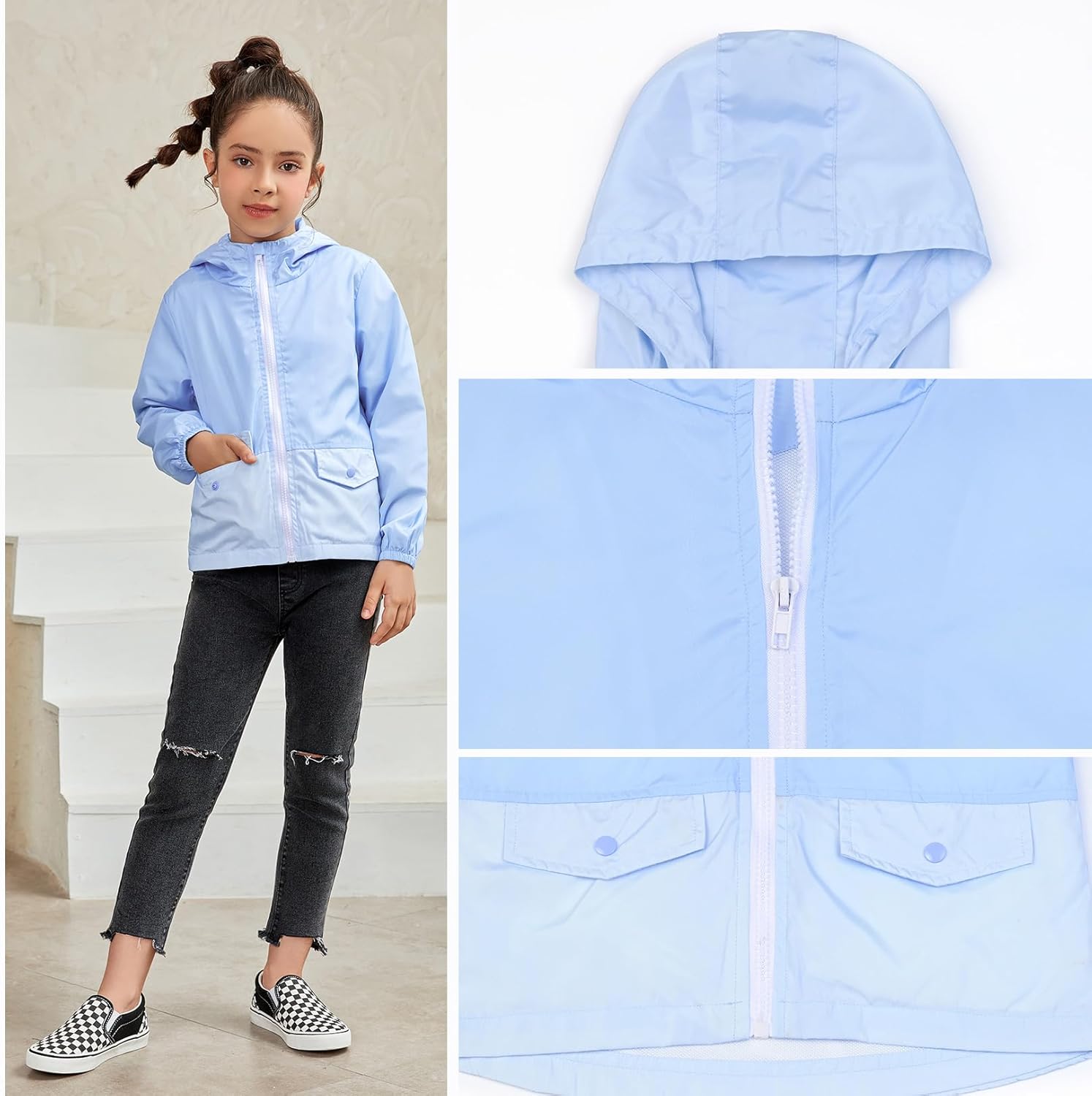 Jxstar White Smoke Posh Zipper Rain Jacket