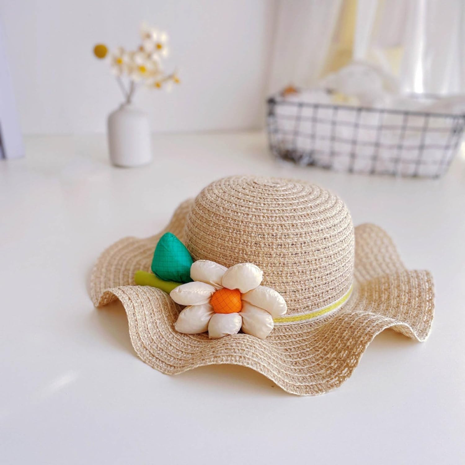 50 SPF Floral Straw Baby Sun Hat for Girls