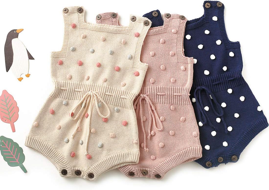 Simplee Kids Baby Girl Sleeveless Romper with Pom Poms