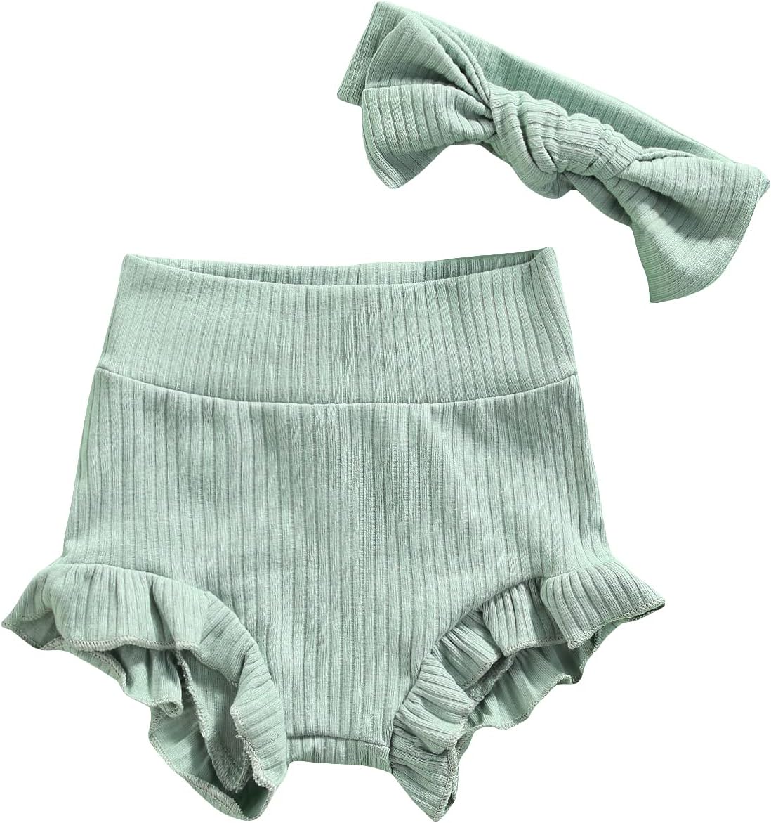 Newborn Girl Ruffle Bloomers with Bow Headband
