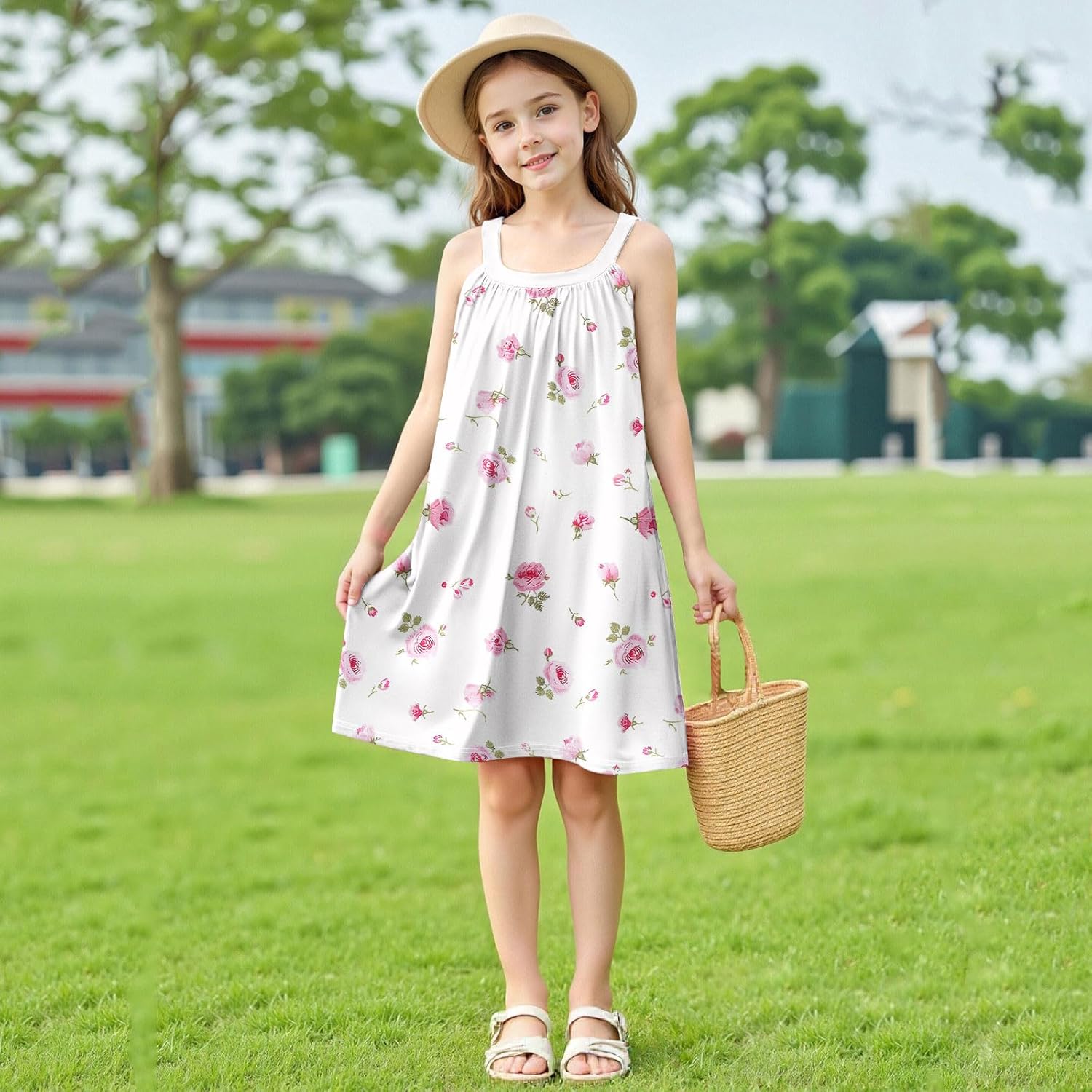 Beessbest Girls Day Out Rainbow Sundress Striped Cartoon Colourful sleevelessCasual Summer Dress
