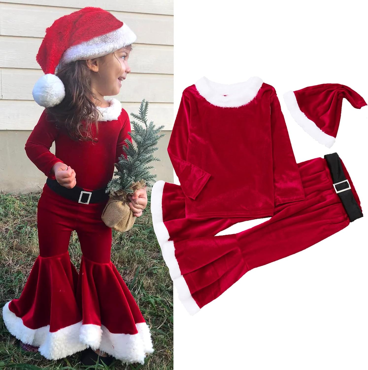 EnJoCho 4PC Christmas Cosplay Outfit for Kids 1-7 Years