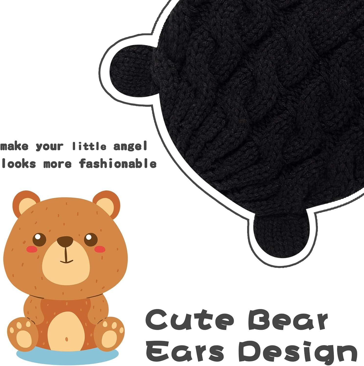 RAOEXI Winter Baby Hat Set Soft Stretchy Mitten Set with Cute Bear Design