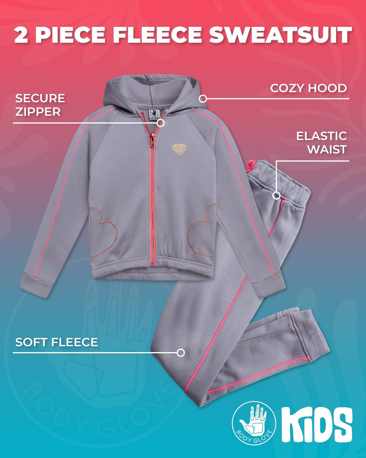 Body Glove Girls Jogger Set - Fleece Sweatsuit 7-12