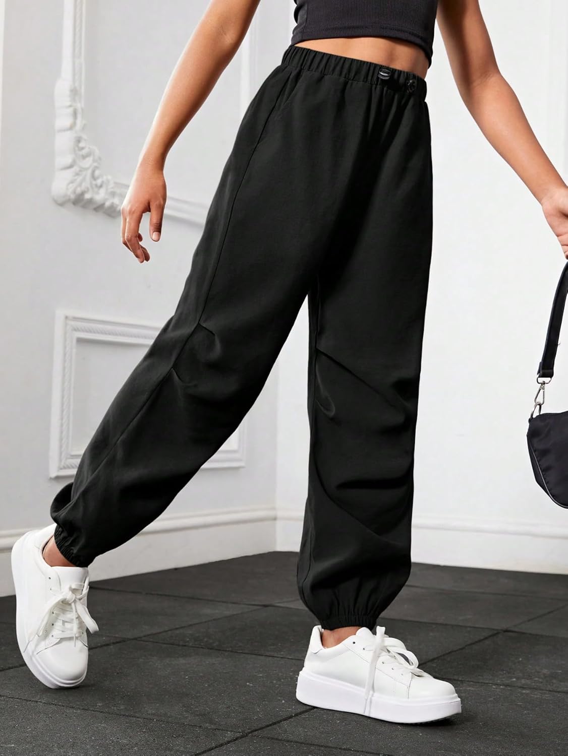 Floerns Girls Solid Drawstring Athletic Track Joggers