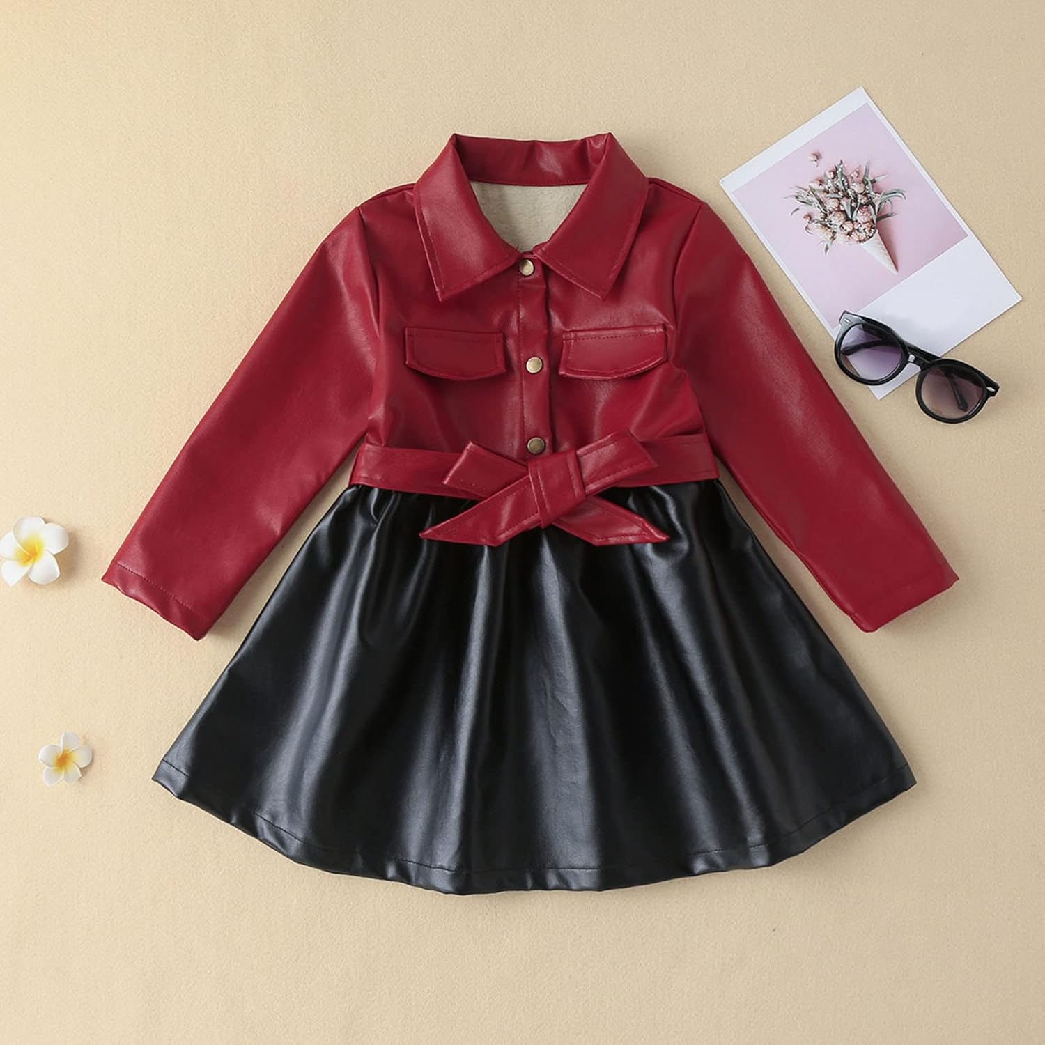 Patchwork Leather Dress Jacket for Toddler Girls