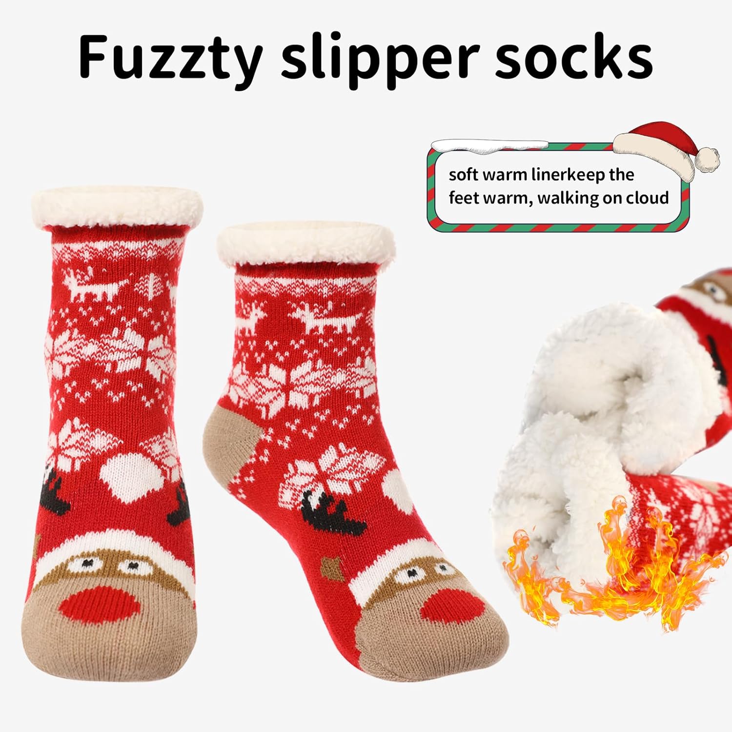 Caudblor 3-Pair Festive Slipper Socks for Kids