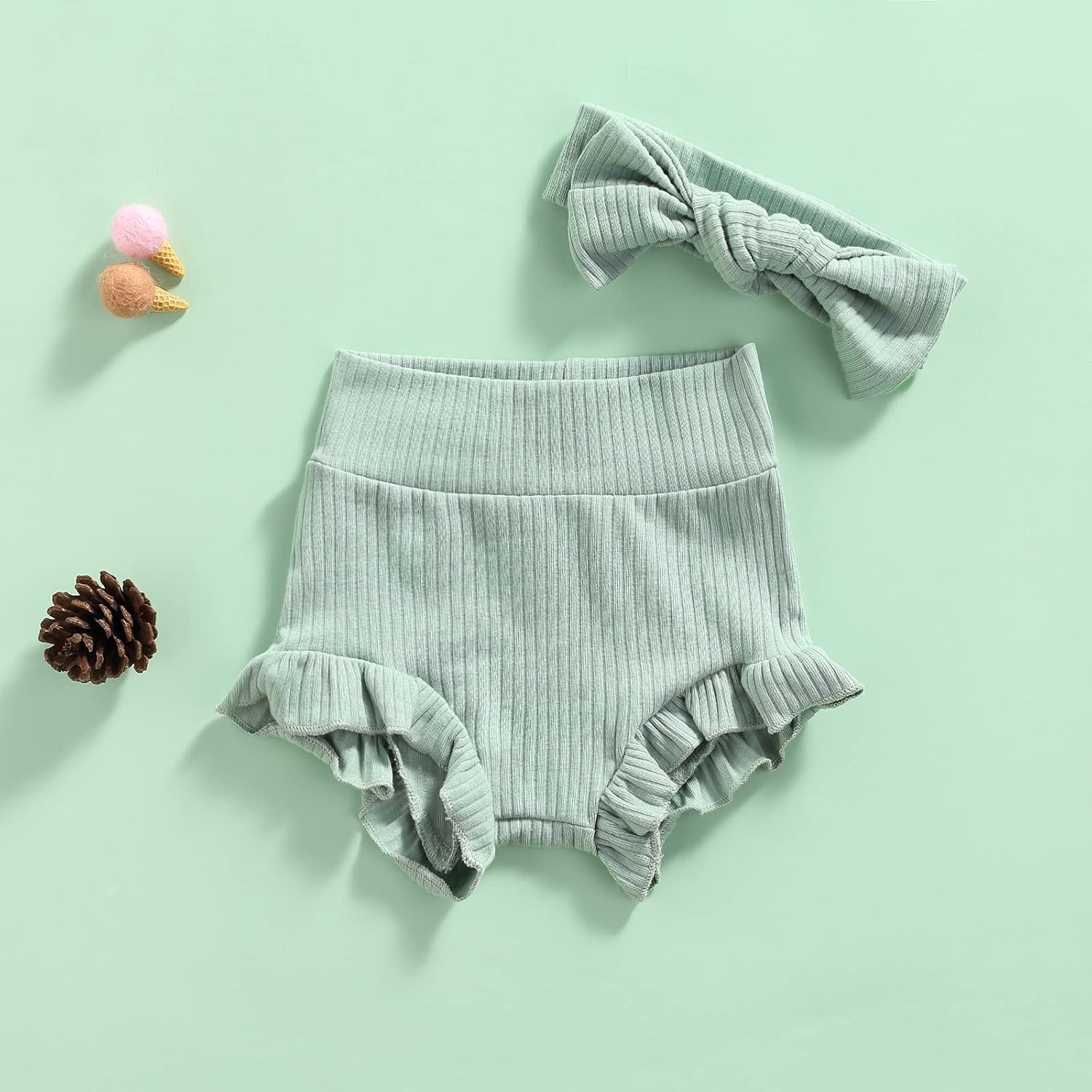Newborn Girl Ruffle Bloomers with Bow Headband