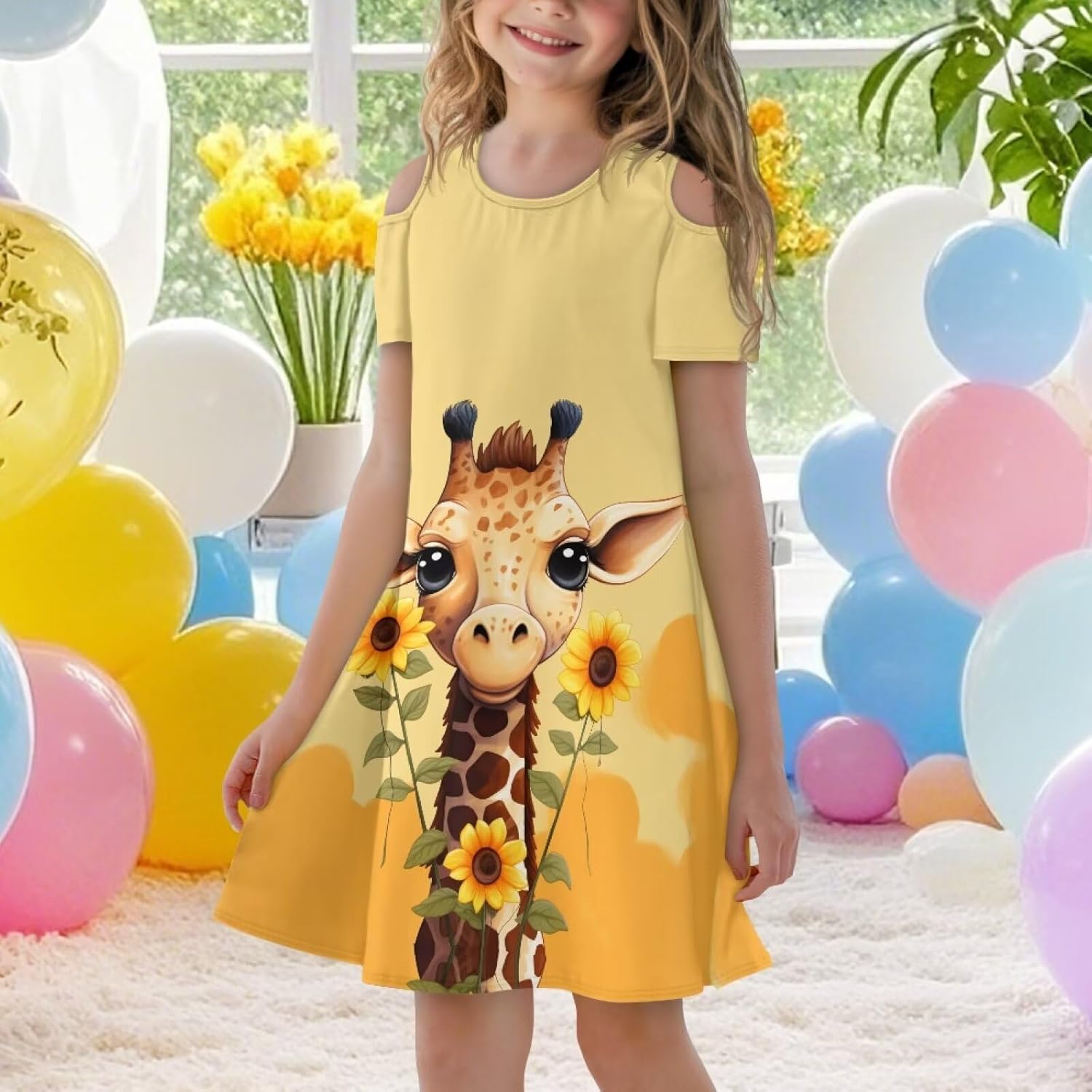 Xpyiqun Summer Party Dresses for Girls 3-14 Off-Shoulder Swing Transmission
