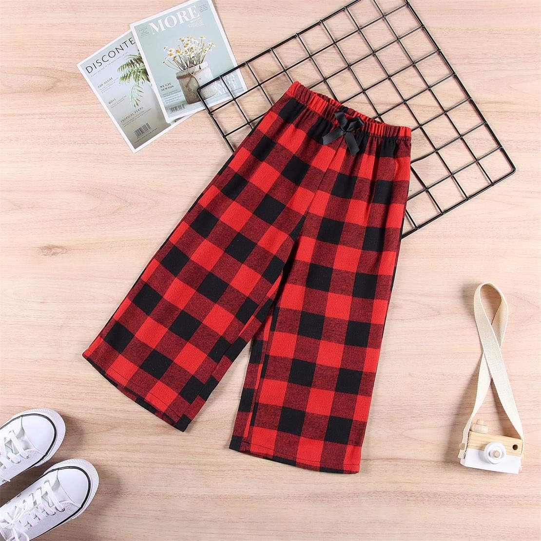 Modnga Kids Christmas Pants Red Plaid Buffalo Bottom Black Stretch