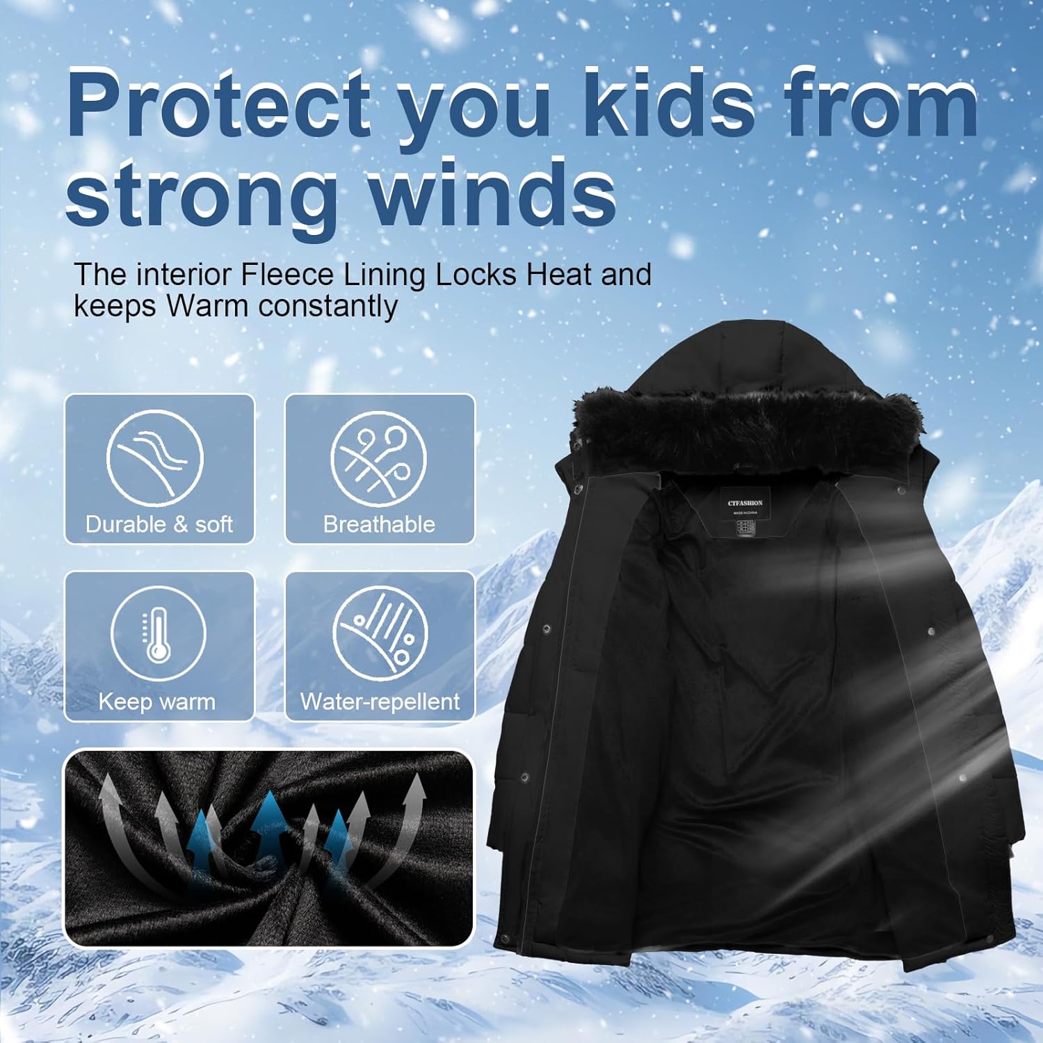 CTFASHION Winter Child Jacket Waterproof Windproof for Kids