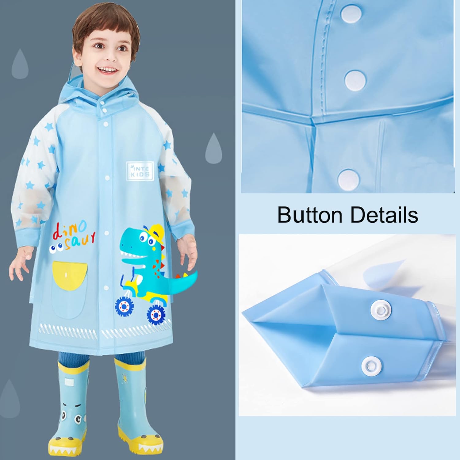 Fewlby Dinosaur Kids Rain jackets 7-8 Years Waterproof XL