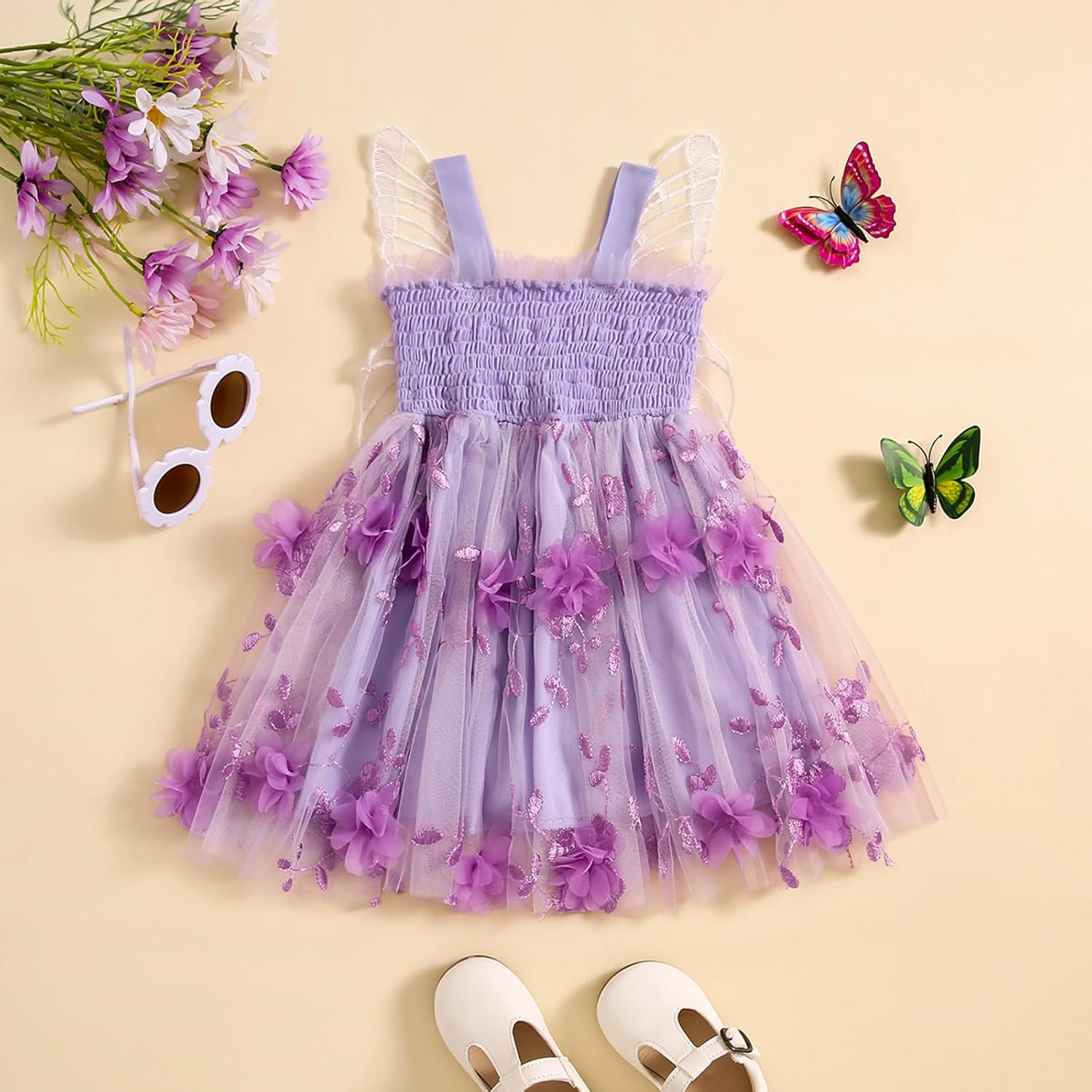 Butterfly Wings Princess Dress for Toddler Girls - Cute Summer Play Party Dress