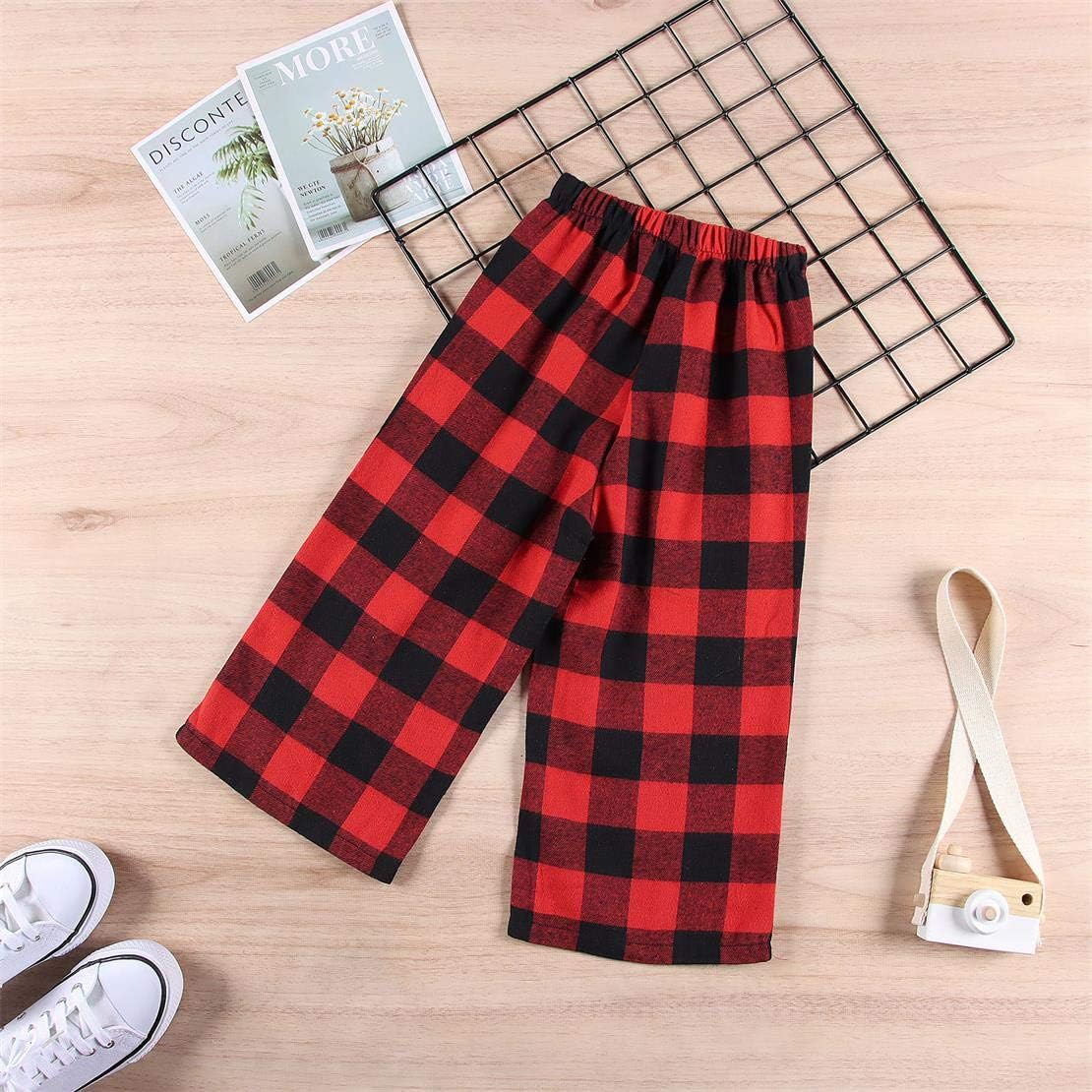 Modnga Kids Christmas Pants Red Plaid Buffalo Bottom Black Stretch